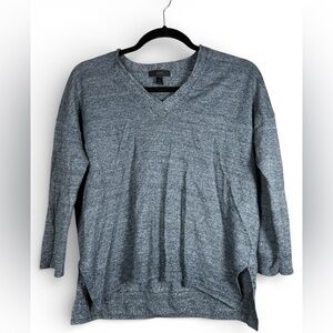 J. Crew Blue Marled Wool& Linen V-Neck Sweater High & Low sz S